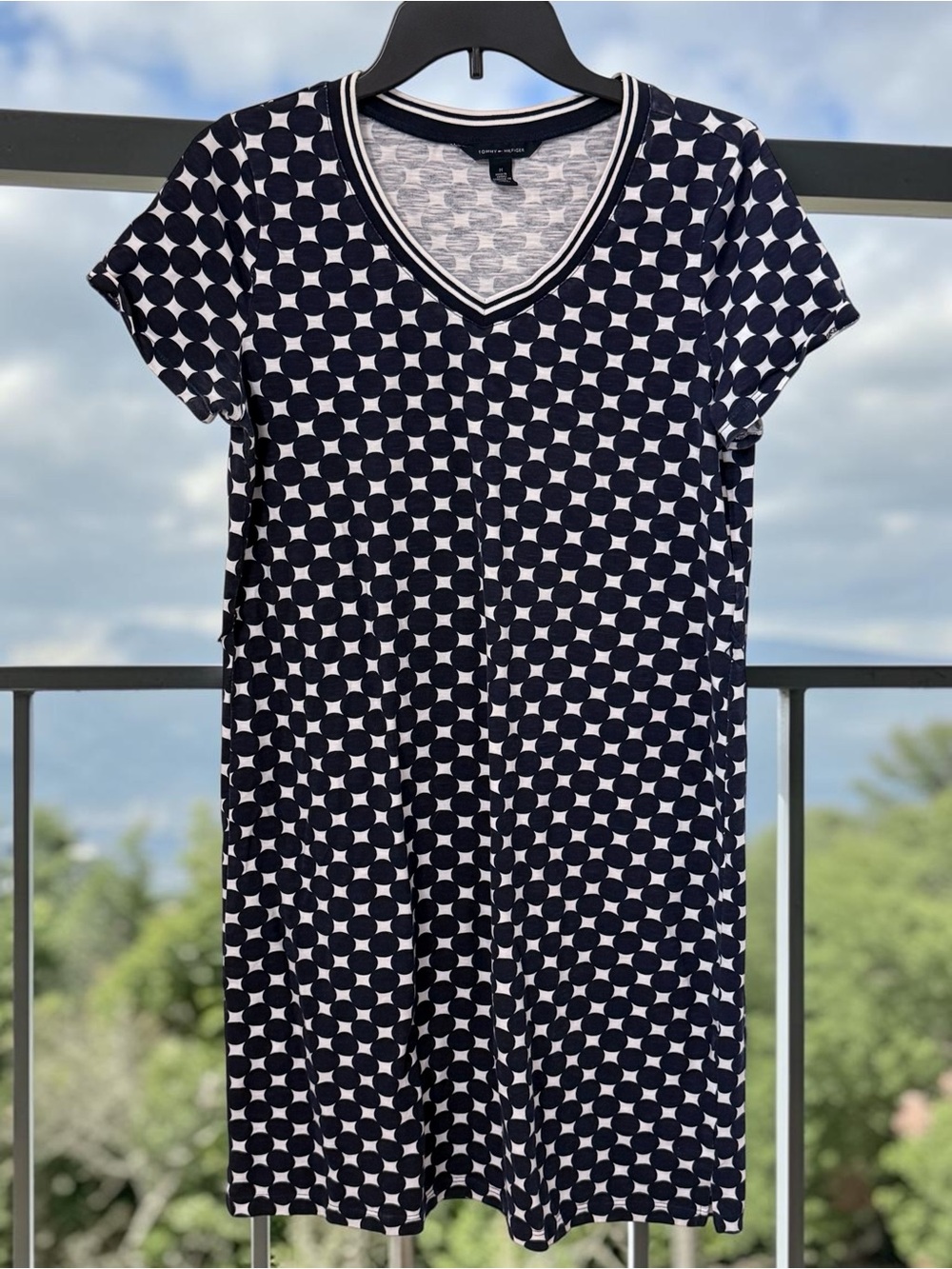 Tommy Hilfiger Navy and White Polka Dot V‑Neck Mini Dress